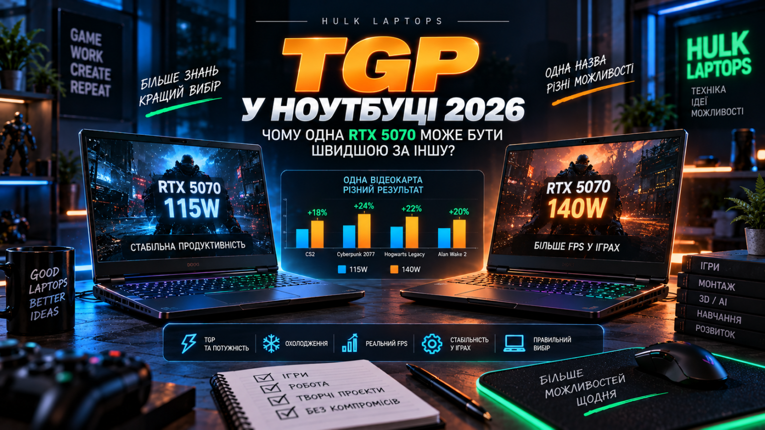 TGP відеокарти ноутбука та порівняння продуктивності RTX 5070