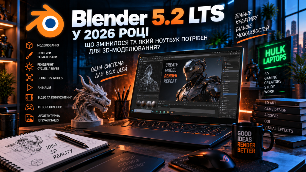 Blender 5.2 LTS 2026 ноутбук для 3D моделювання та рендерингу