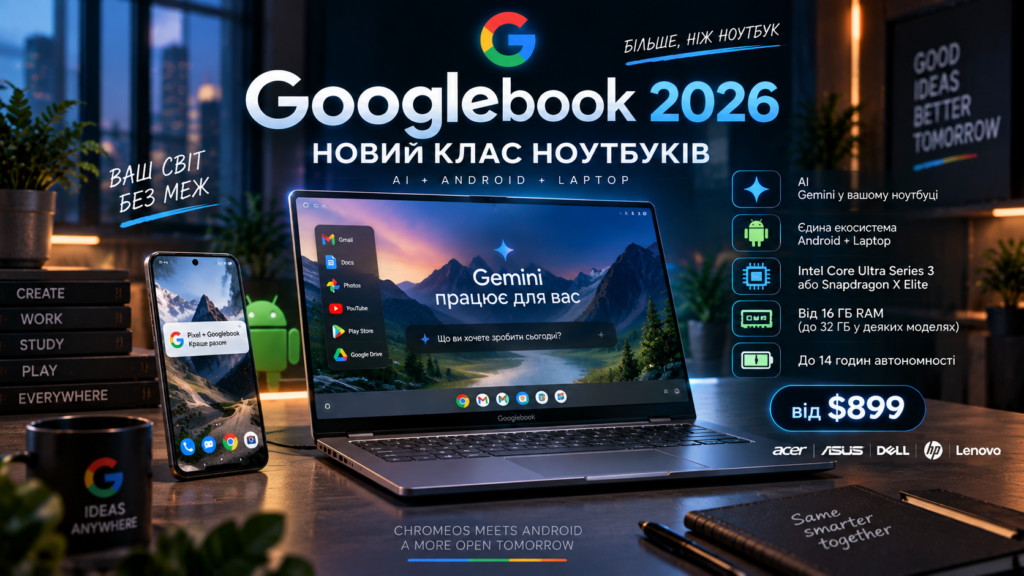 Googlebook 2026 — новий ноутбук Google з Gemini, Android та ChromeOS