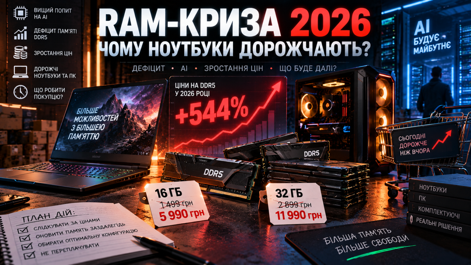 RAM-криза 2026 року, дефіцит DDR5 та зростання цін на ноутбуки