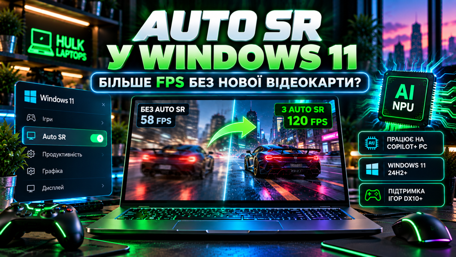 Auto SR у Windows 11 на ігровому ноутбуці — AI-масштабування для підвищення FPS та якості графіки