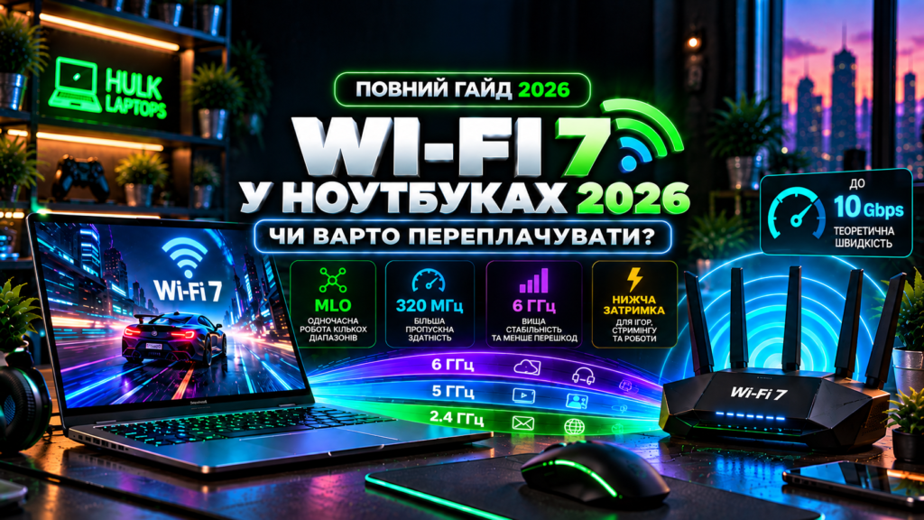 Wi-Fi 7 у ноутбуках 2026 року, ноутбук і роутер з підтримкою MLO, 6 ГГц та 320 МГц
