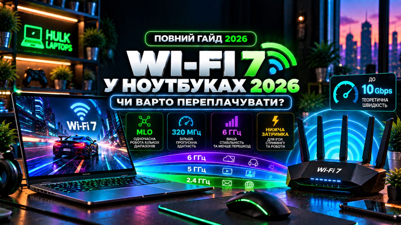 Wi-Fi 7 у ноутбуках 2026 року, ноутбук і роутер з підтримкою MLO, 6 ГГц та 320 МГц