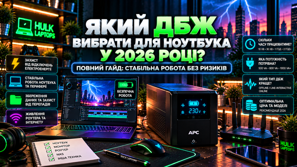 Як вибрати ДБЖ для ноутбука у 2026 році — безперебійне живлення ноутбука, захист від відключення електроенергії та резервне живлення роутера