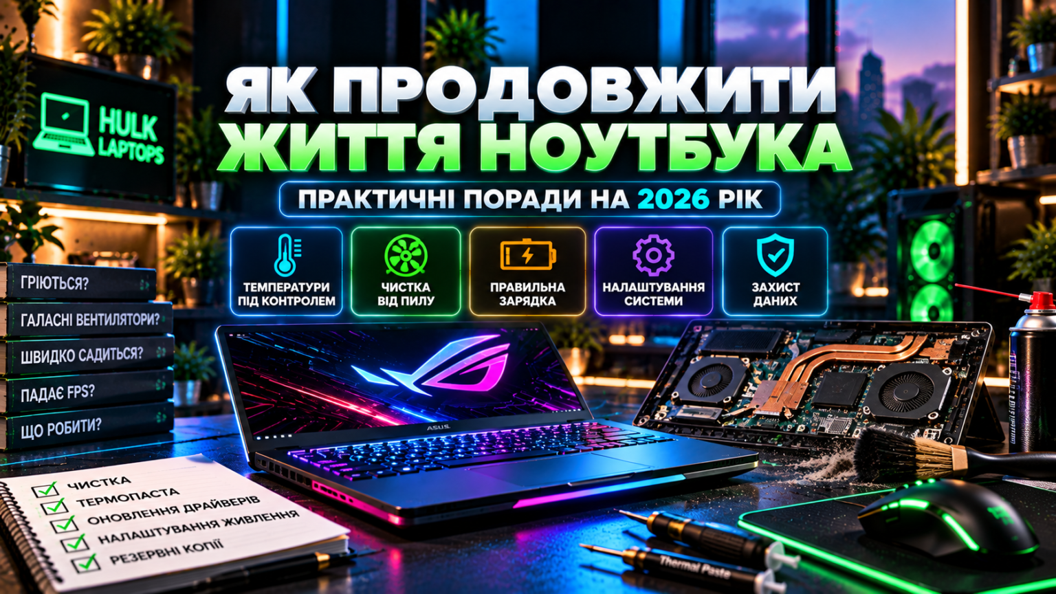 Як продовжити термін служби ноутбука у 2026 році — охолодження, чистка, батарея та технічне обслуговування