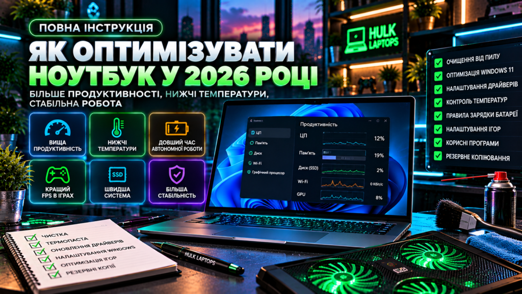Оптимізація ноутбука у 2026 році — прискорення Windows 11, контроль температур, очищення системи та підвищення продуктивності