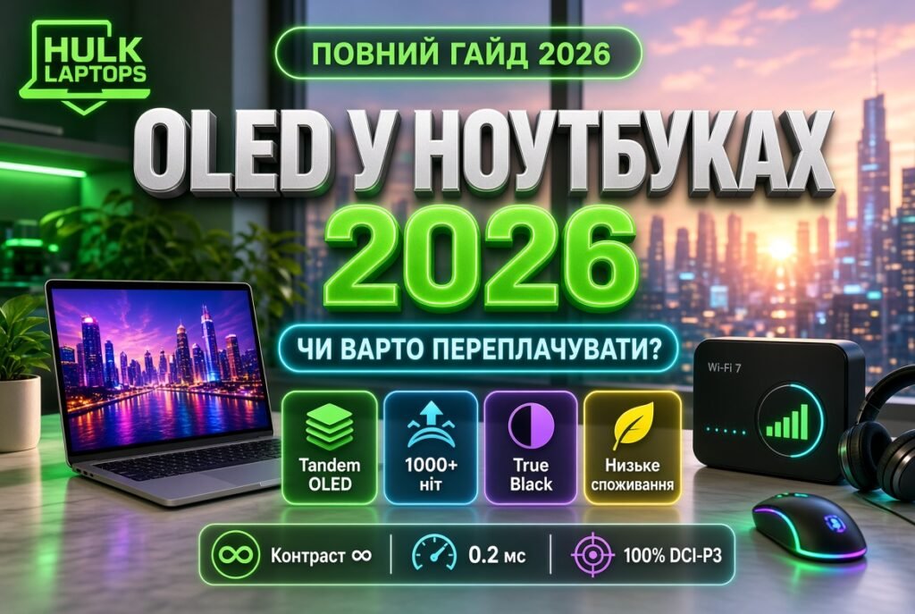 OLED у ноутбуках 2026 року, ноутбук з Tandem OLED екраном, яскравість 1000+ ніт та True BlackOLED у ноутбуках 2026 року, ноутбук з Tandem OLED екраном, яскравість 1000+ ніт та True Black