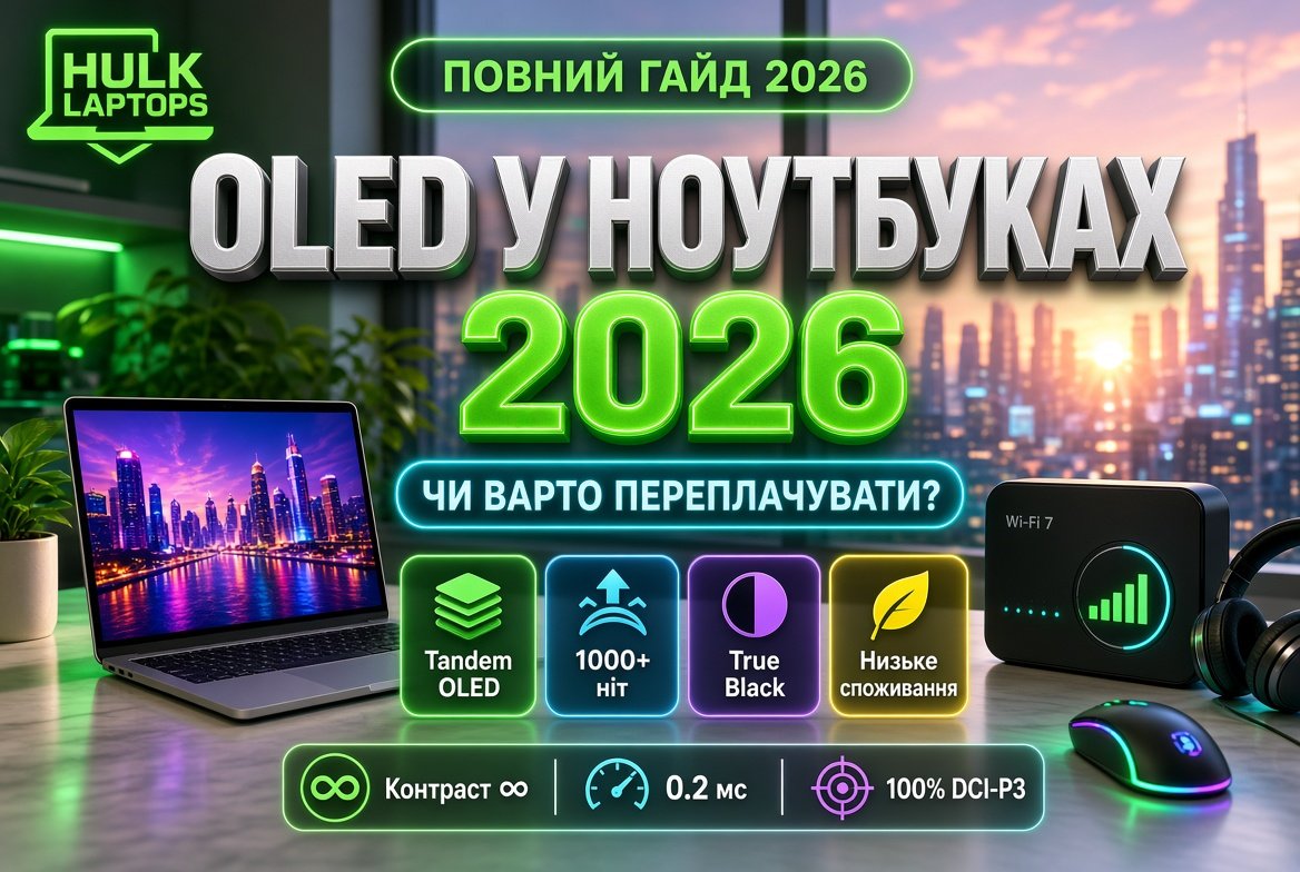 OLED у ноутбуках 2026 року, ноутбук з Tandem OLED екраном, яскравість 1000+ ніт та True BlackOLED у ноутбуках 2026 року, ноутбук з Tandem OLED екраном, яскравість 1000+ ніт та True Black